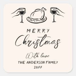 Adesivo Quadrado Vintage Black & Cream Hand Desenhado Feliz Natal