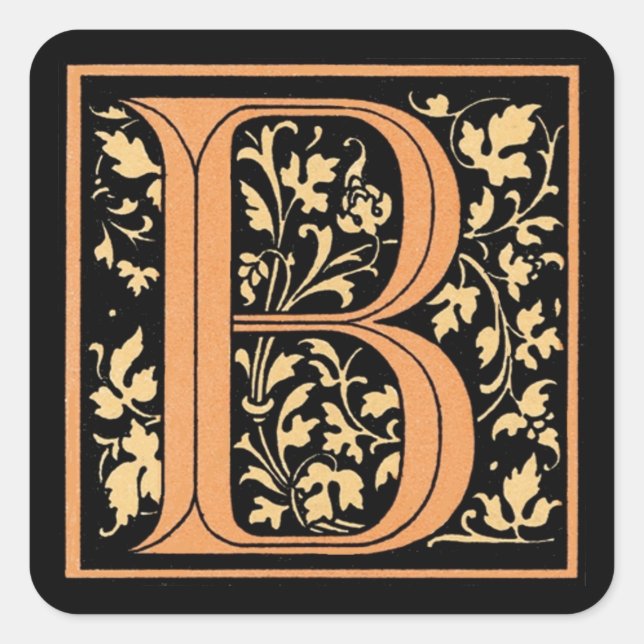 Adesivo Quadrado Vintage Black & Dourado Letter "B" - Sticker (Frente)