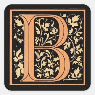 Adesivo Quadrado Vintage Black & Dourado Letter "B" - Sticker
