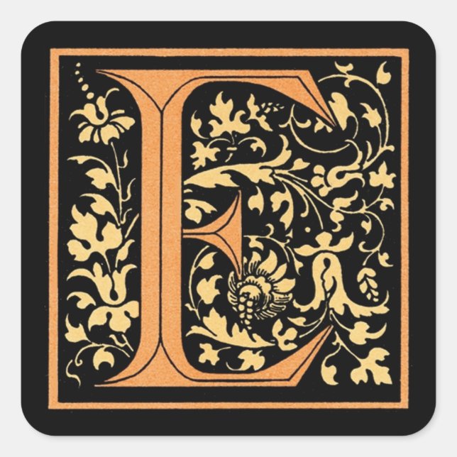 Adesivo Quadrado Vintage Black & Dourado Letter "E" - Sticker (Frente)