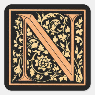 Adesivo Quadrado Vintage Black & Dourado Letter "N" - Sticker