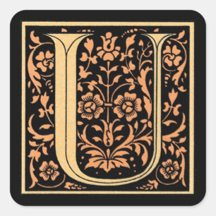 Adesivo Quadrado Vintage Black & Dourado Letter ‘U’ - Sticker