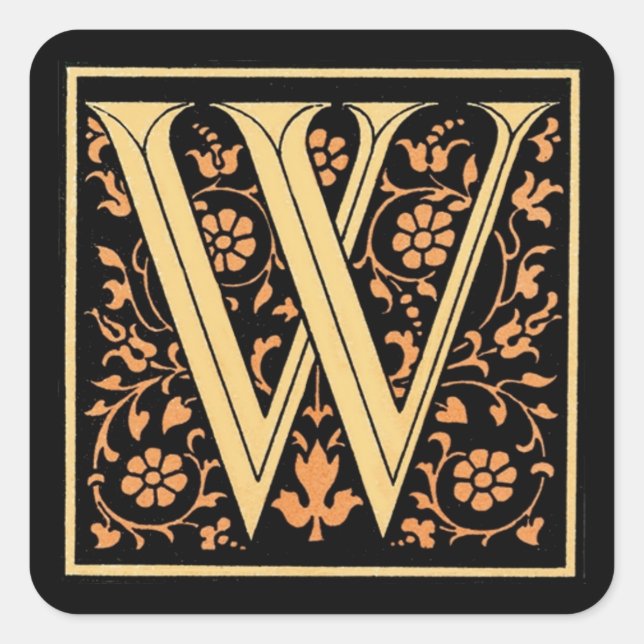 Adesivo Quadrado Vintage Black & Dourado Letter ‘W’ - Sticker (Frente)