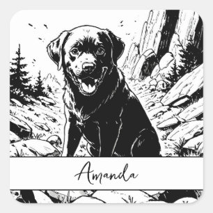 Adesivo Quadrado Vintage Black Labrador Puppy