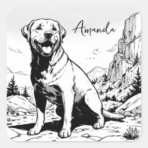 Adesivo Quadrado Vintage Black & White Happy Labrador na Natureza