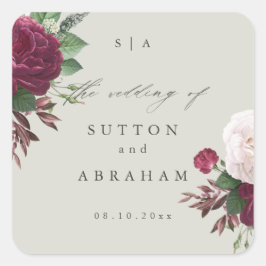 Adesivo Quadrado Vintage Blooms Floral Wedding Square Sticker