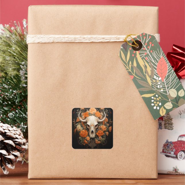 Adesivo Quadrado Vintage Bohemian Sugar Skull Bloom (Feriado)