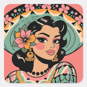 Adesivo Quadrado Vintage Bonita Fiesta Mujer Mariachi