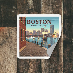 Adesivo Quadrado Vintage Boston Massachusetts