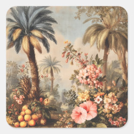 Adesivo Quadrado Vintage Botanical Scene with Palms