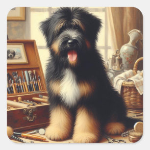 Adesivo Quadrado Vintage Briard Dog Painting