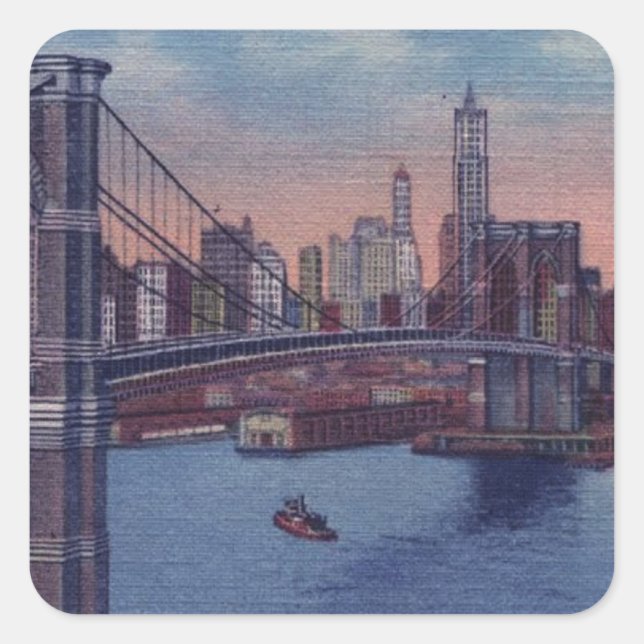 Adesivo Quadrado Vintage Brooklyn Bridge (Frente)