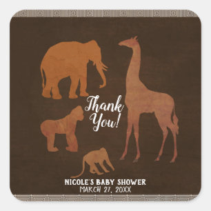 Adesivo Quadrado Vintage Brown African Safari Jungle Zoo Favor