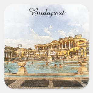 Adesivo Quadrado Vintage Budapest Hungria Panorama View