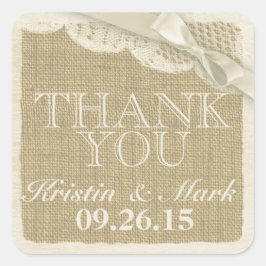 Adesivo Quadrado Vintage Burlap e Lace com Arco de Marfim