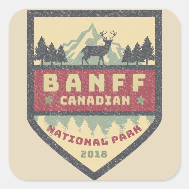 Adesivo Quadrado Vintage Canadian Banff National Park Stickers (Frente)