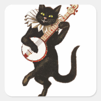 Adesivo Quadrado Vintage Cat Playing Banjo