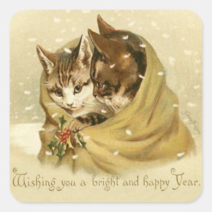 Adesivo Quadrado Vintage Cats New Year Stickers