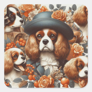 Adesivo Quadrado Vintage Cavalier King Charles Spaniel Painting