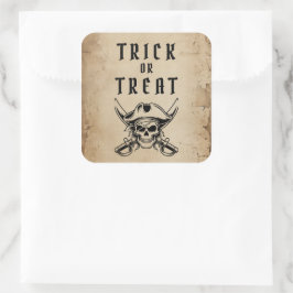 Adesivo Quadrado Vintage Caveira de Pirata Truque ou Travessura Hal