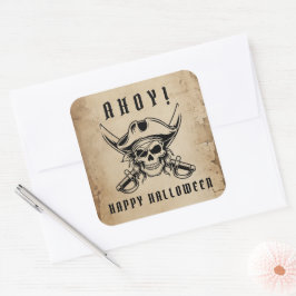Adesivo Quadrado Vintage Caveira Pirata Halloween