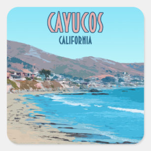 Adesivo Quadrado Vintage central da costa de Cayucos Califórnia