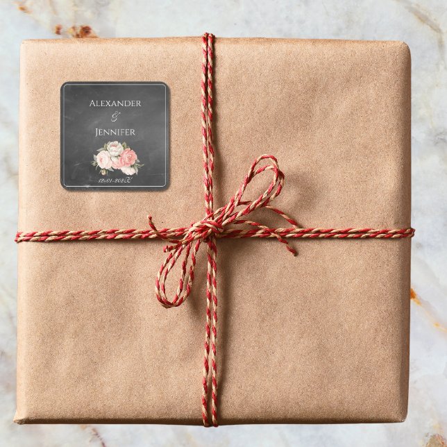 Adesivo Quadrado Vintage Chalkboard Boho Floral wedding  (Criador carregado)