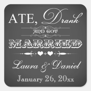Adesivo Quadrado Vintage Chalkboard Style Weding Favor Sticker