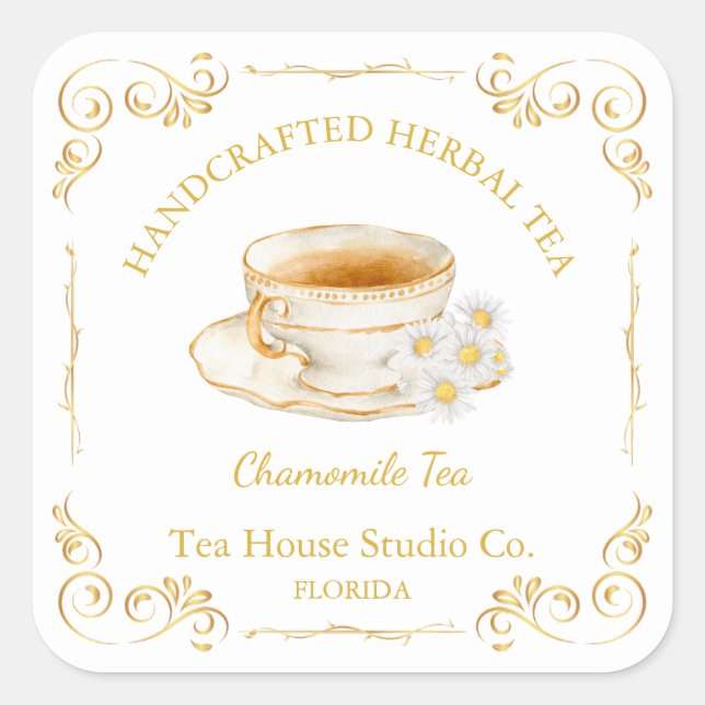 Adesivo Quadrado Vintage Chamomile Tea Square Label (Frente)