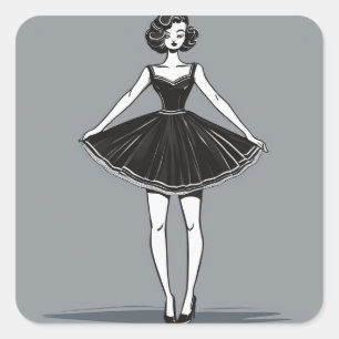 Adesivo Quadrado Vintage Chic LBD Illustration Sticker