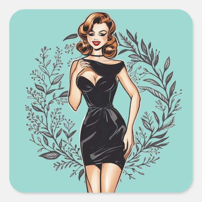 Adesivo Quadrado Vintage Chic LBD Illustration Sticker (Frente)