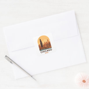 Adesivo Quadrado Vintage Chicago EUA Viagem – Céu da Cidade Retro