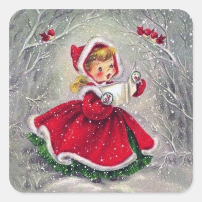 Adesivo Quadrado Vintage Christmas Girl  (Frente)