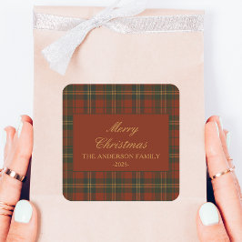 Adesivo Quadrado Vintage Christmas Party Plaid Classic Timeless