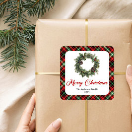 Adesivo Quadrado Vintage Christmas Wreath Sticker Custom Family