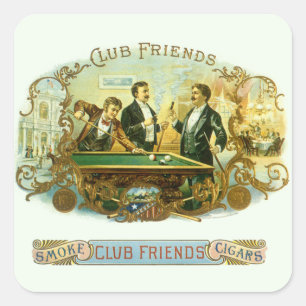 Adesivo Quadrado Vintage Cigar Label Art, Club Amigos Billiards