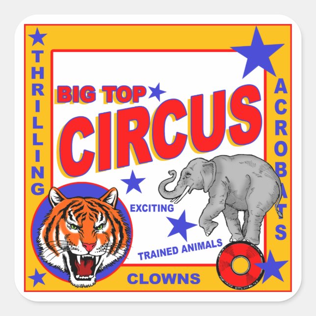 Adesivo Quadrado Vintage Circus Poster (Frente)