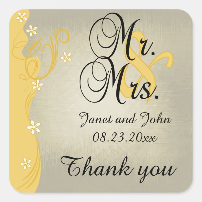 Adesivo Quadrado Vintage Classy Curvy | Amarelo Creme (Frente)