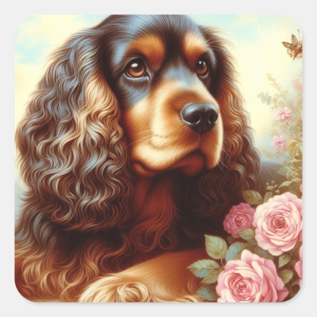 Adesivo Quadrado Vintage Cocker Spaniel Painting (Frente)