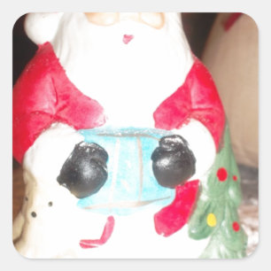 Adesivo Quadrado Vintage com Papai noel de diversão com neve