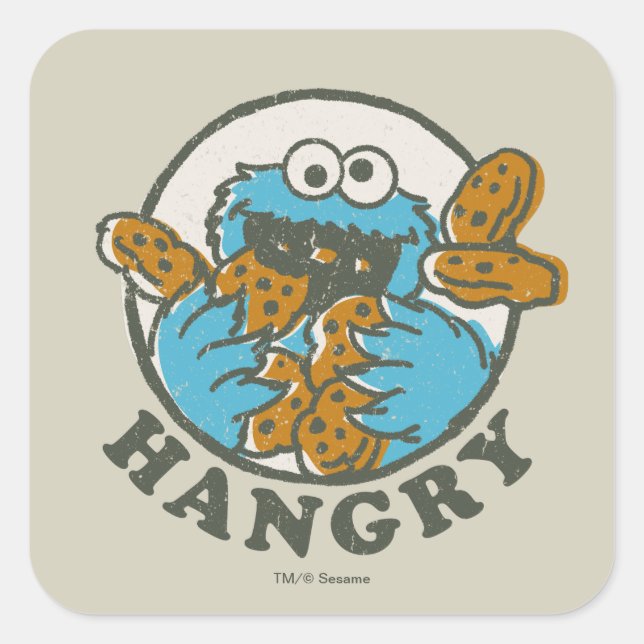 Adesivo Quadrado Vintage Cookie Monster | Hangry (Frente)