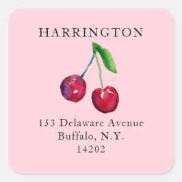 Adesivo Quadrado Vintage Coquette Cherries Cute Pink Return Address