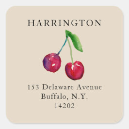 Adesivo Quadrado Vintage Coquette Cherries Soft Tan Return Address