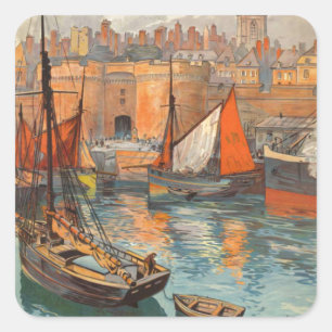 Adesivo Quadrado Vintage Cote d'Emeraude Santo Malo Port Turismo