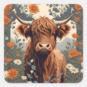 Adesivo Quadrado Vintage Cow Highland