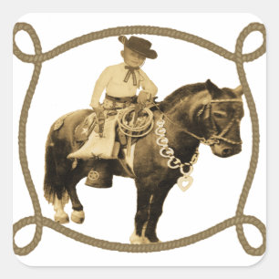 Adesivo Quadrado Vintage cowboy ocidental em cavalos