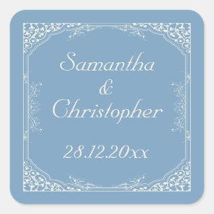Adesivo Quadrado Vintage Cream Floral Frame no Casamento Azul de Du