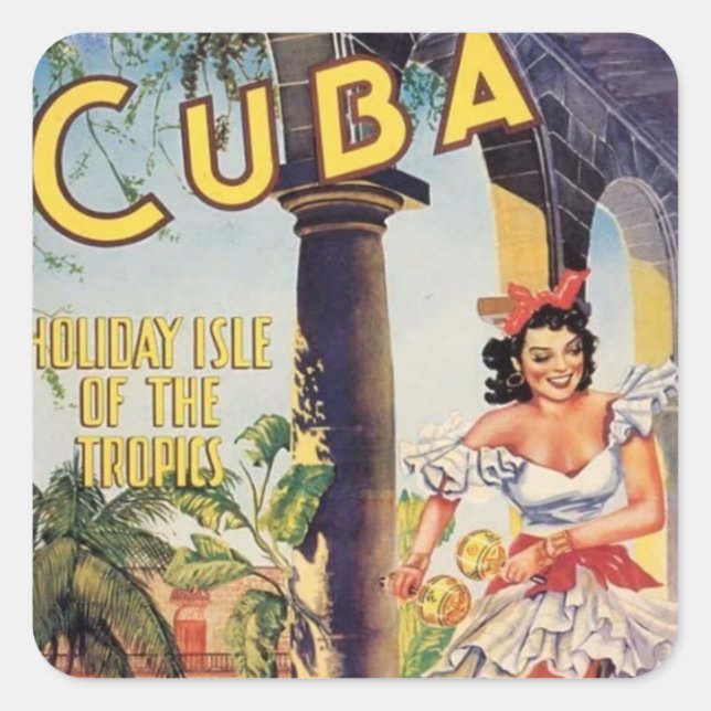 Adesivo Quadrado Vintage Cuba Holiday Isle of Tropics (Frente)