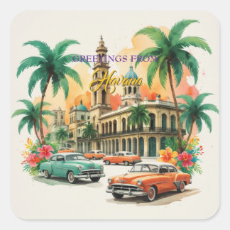 Adesivo Quadrado Vintage Cuba Viagem - Saudações De Havana
