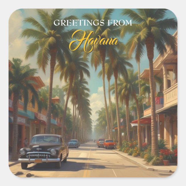Adesivo Quadrado Vintage Cuba Viagem - Saudações De Havana (Frente)